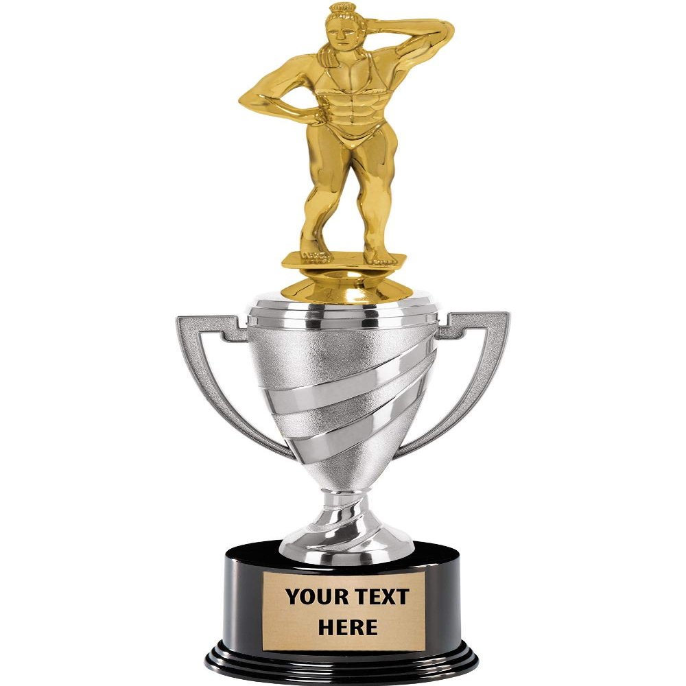 Crown Awards Bodybuilding Trophy, 13" Silver Cup Female Bodybuilder Trophies with Engraving Included, 10 Pack