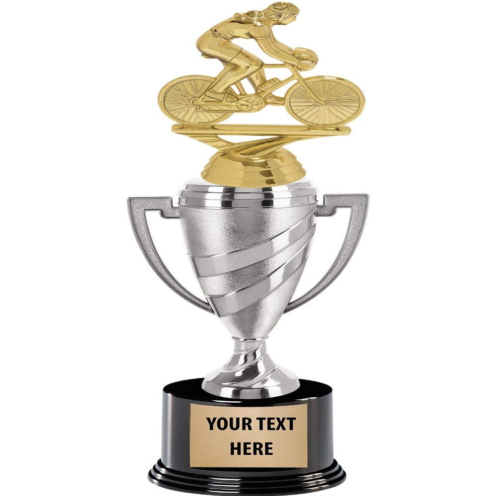 Crown Awards Cycling Trophy, 10.75" Silver Cup Female Cycling Trophies with Engraving Included, 5 Pack