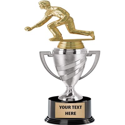 Crown Awards Lawn Bowling Trophy, 11.5" Silver Cup Male Lawn Bowler Trophies with Engraving Included, 5 Pack