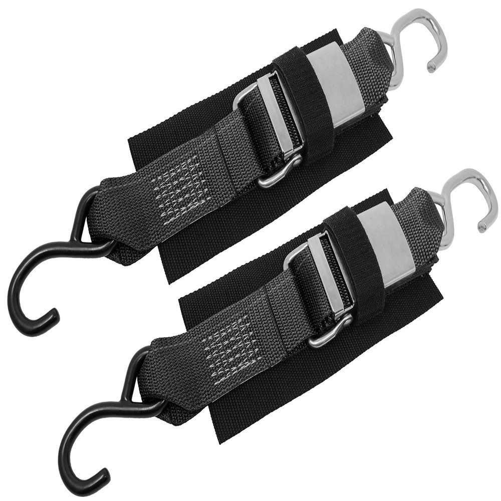 CustomTieDowns 2 Pack, 2 Inch x 4.5 Foot Stainless Steel Quick Release Buckle Transom Strap. (Black)