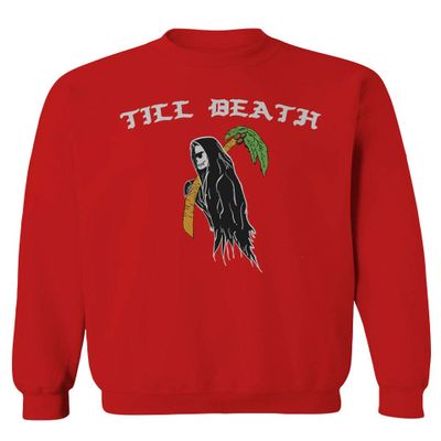 0269. Skeleton The Reaper Summer Vacations Palm Till Death Surf Skate streatwear Society Men's Crewneck Sweatshirt (Red, Large)