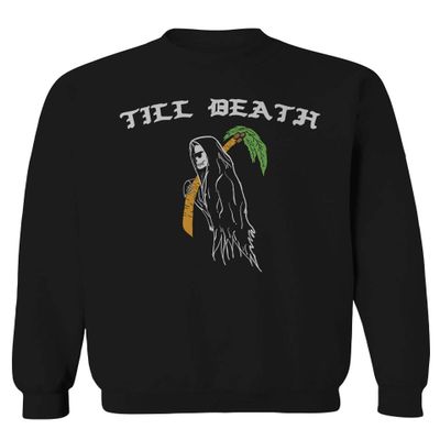0269. Skeleton The Reaper Summer Vacations Palm Till Death Surf Skate streatwear Society Men's Crewneck Sweatshirt (Black Large)