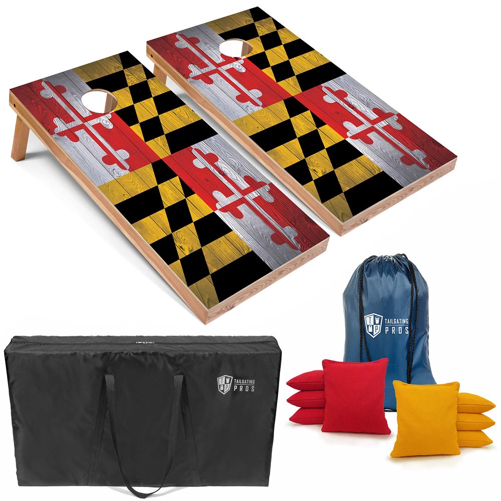 Tailgating Pros Regulation Flag Cornhole Board Sets * Includes 8 Bean Bags and Carrying Totes * 4'x2' Flag Toss Game * Several Corn Hole Board Designs to Choose from!