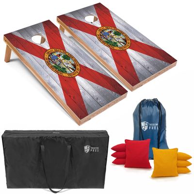 Tailgating Pros Regulation Flag Cornhole Board Sets * Includes 8 Bean Bags and Carrying Totes * 4'x2' Flag Toss Game * Several Corn Hole Board Designs to Choose from!