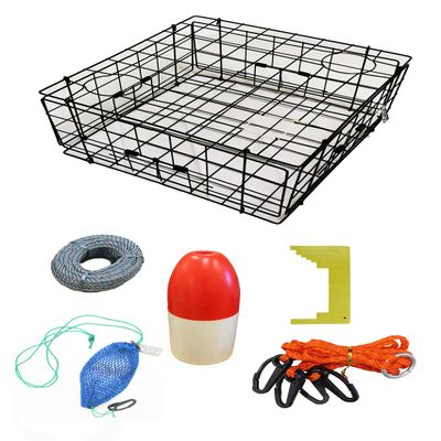 KUFA Sports Vinyl Coated 24"x24"x12" Crab Trap & Accessory Kit (100' Lead Core Rope, Caliper,Harness,Bait Case & 11" Red/White Float) S60+CAC14