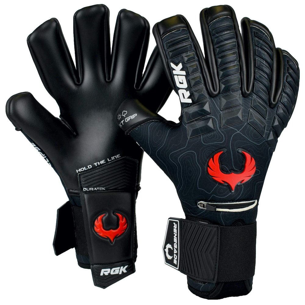 Renegade GK Eclipse Ambush Professional Goalie Gloves with Pro Finger Protection | 4mm EXT Contact Grip | Black & Red Soccer Goalkeeper Gloves (Size 12, Adult, Negative Cut, Level 5)