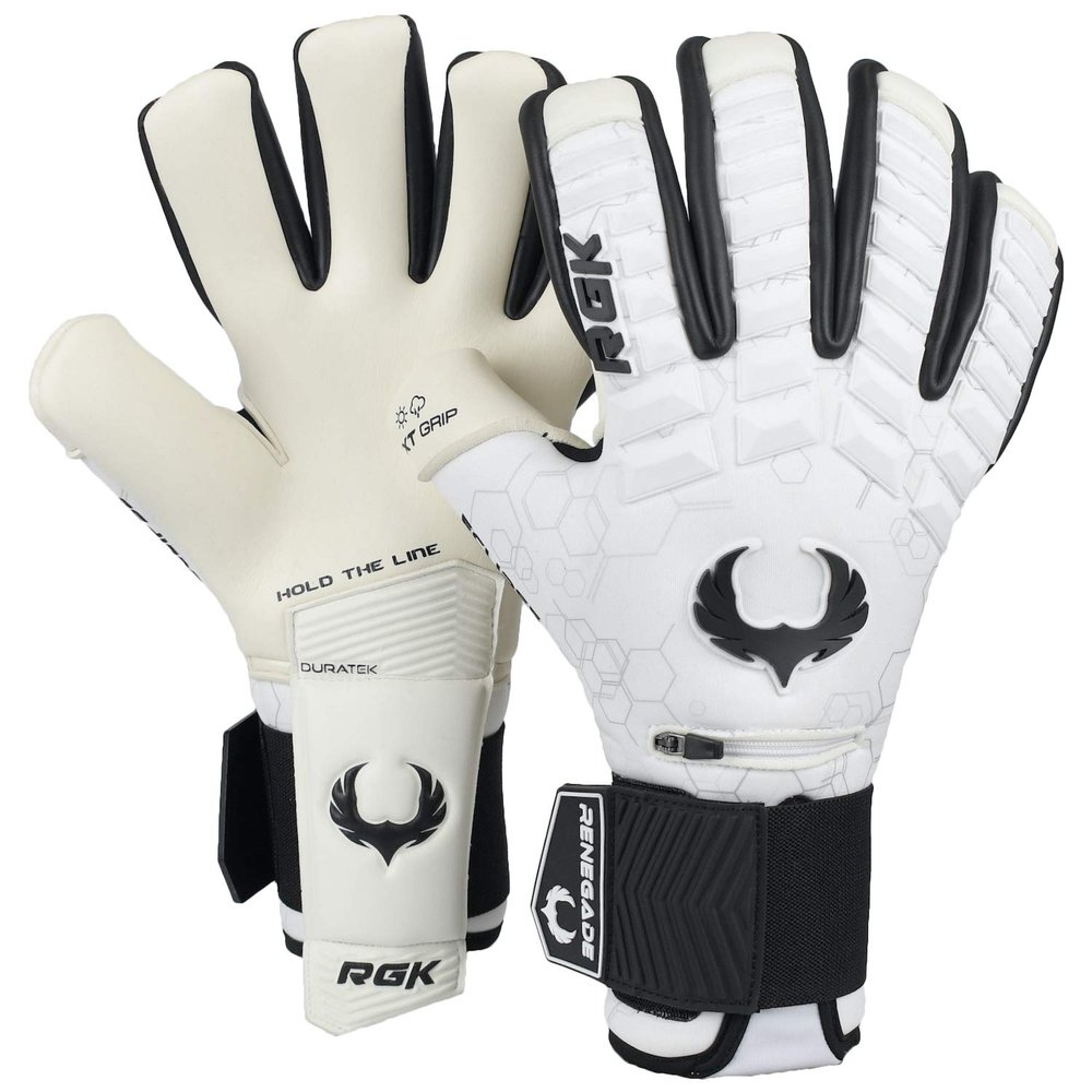 Renegade GK Eclipse Phantom Professional Goalie Gloves with Pro Finger Spines | 4mm EXT Contact Grip | White & Black Soccer Goalkeeping Gloves (Size 8, Youth-Adult, Neg. Cut, Level 5)