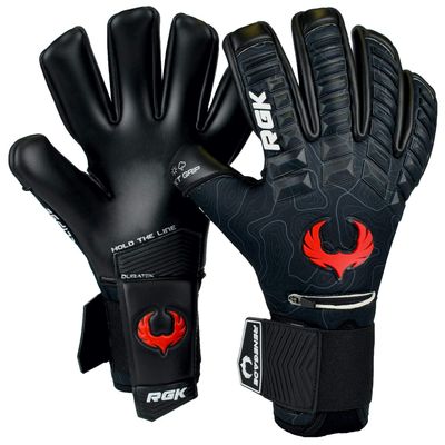 Renegade GK Eclipse Ambush Professional Goalie Gloves with Pro Fingersaves | 4mm EXT Contact Grip | Black & Red Soccer Goalkeeper Gloves (Size 7, Youth, Junior, Neg. Cut, Level 5)