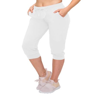 ALWAYS Womens Capri Jogger Sweatpants with Pockets Super Soft Stretch Lounge Pants, Casual Joggers for Women, Yoga Workout & Daily Wear, White L