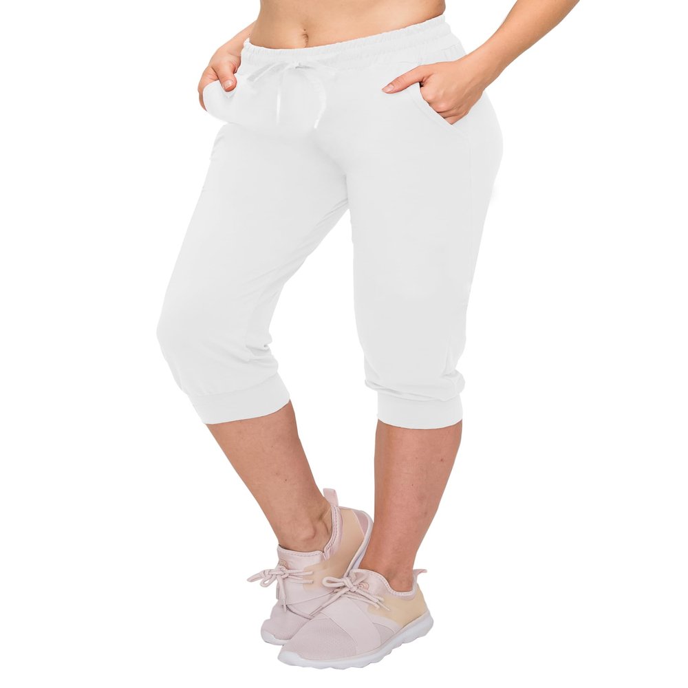 ALWAYS Womens Capri Jogger Sweatpants with Pockets Super Soft Stretch Lounge Pants, Casual Joggers for Women, Yoga Workout & Daily Wear, White L