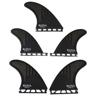 KONA SURF CO. Single Tab (5 Fin) Shortboard Surfboard Fins in Carbon Lines/Black Comb sz:Large (165lb - 200lb)