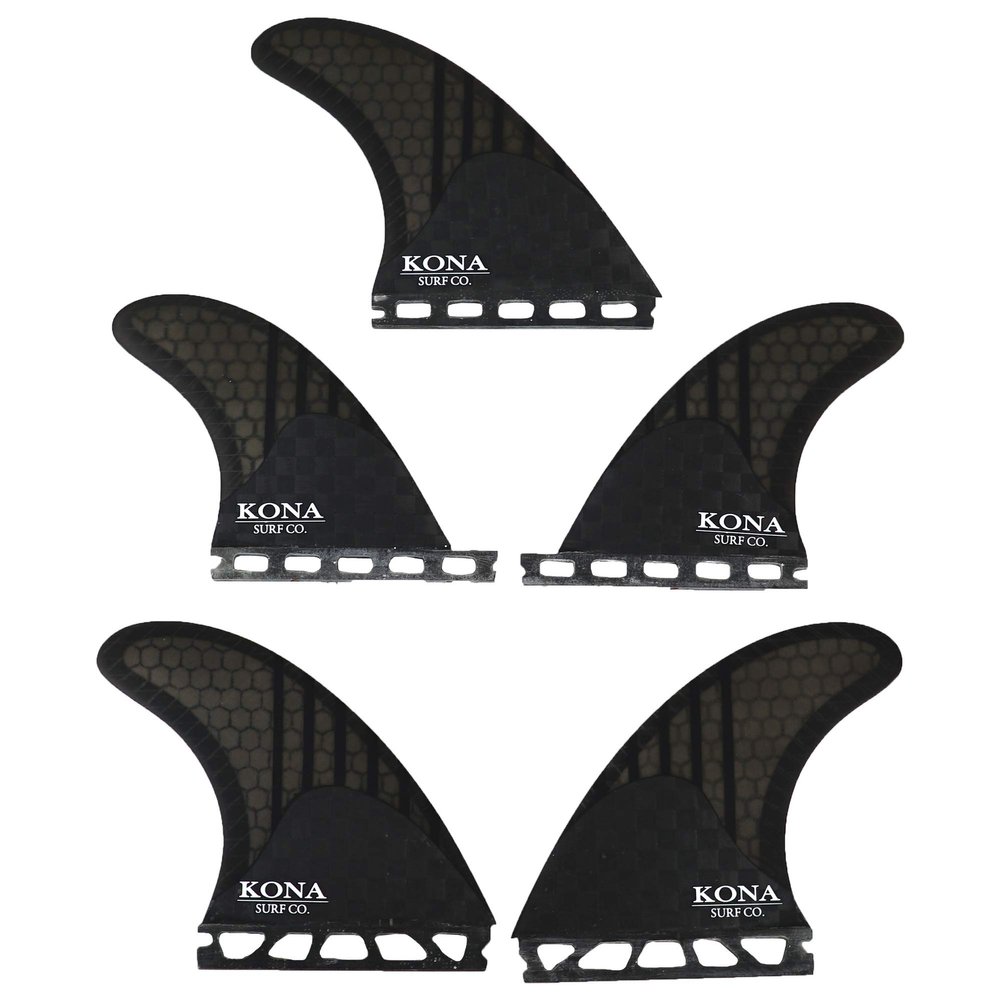 KONA SURF CO. Single Tab (5 Fin) Shortboard Surfboard Fins in Carbon Lines/Black Comb sz:Large (165lb - 200lb)