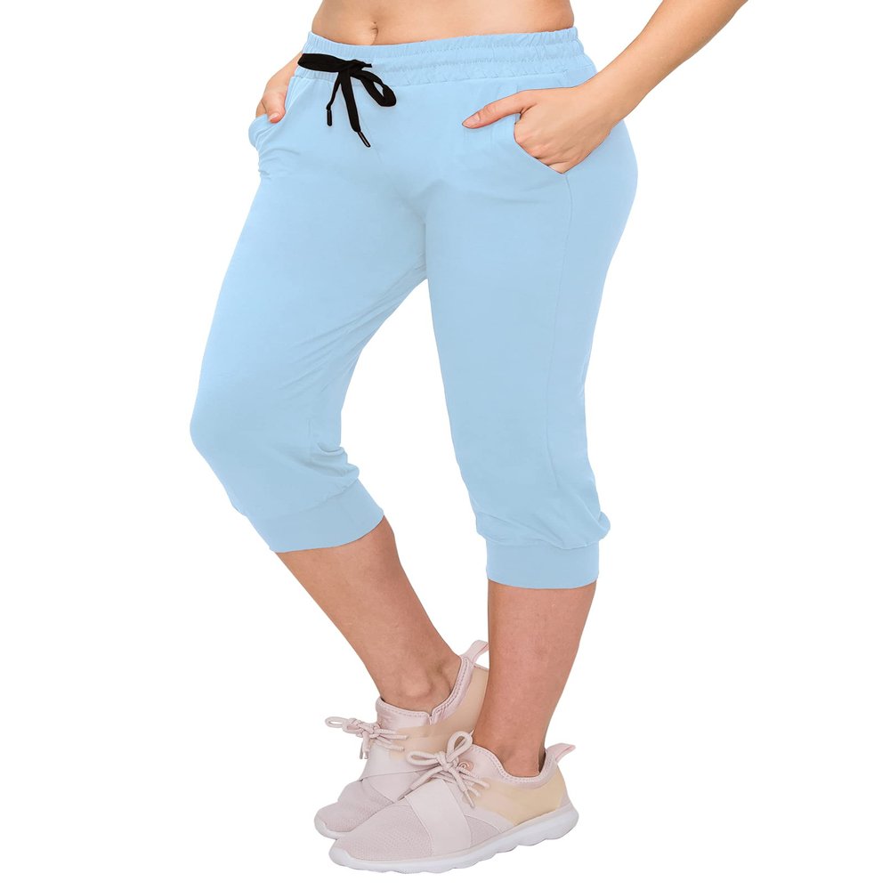 ALWAYS Womens Capri Jogger Sweatpants with Pockets Super Soft Stretch Lounge Pants, Casual Joggers for Women, Yoga Workout & Daily Wear, Sky Blue S