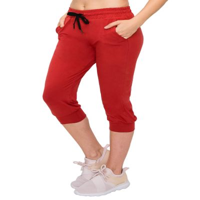 ALWAYS Womens Capri Jogger Sweatpants with Pockets Super Soft Stretch Lounge Pants, Casual Joggers for Women, Yoga Workout & Daily Wear, Red US L
