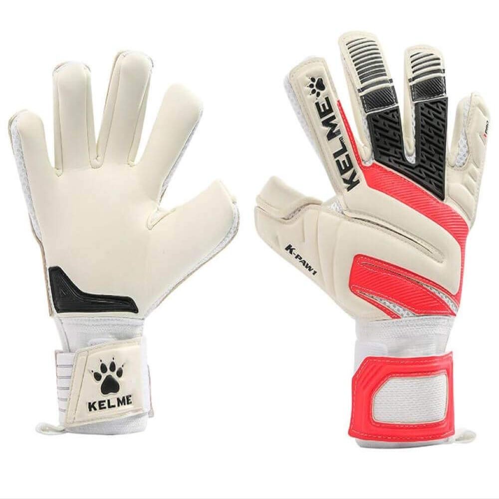 KELME Soccer Goalkeeper Gloves - Professional Goalie Glove Unisex - Football GK Gloves Super Grip Latex Finger Protection (White/Red, Size 8 (Youth-Teen))