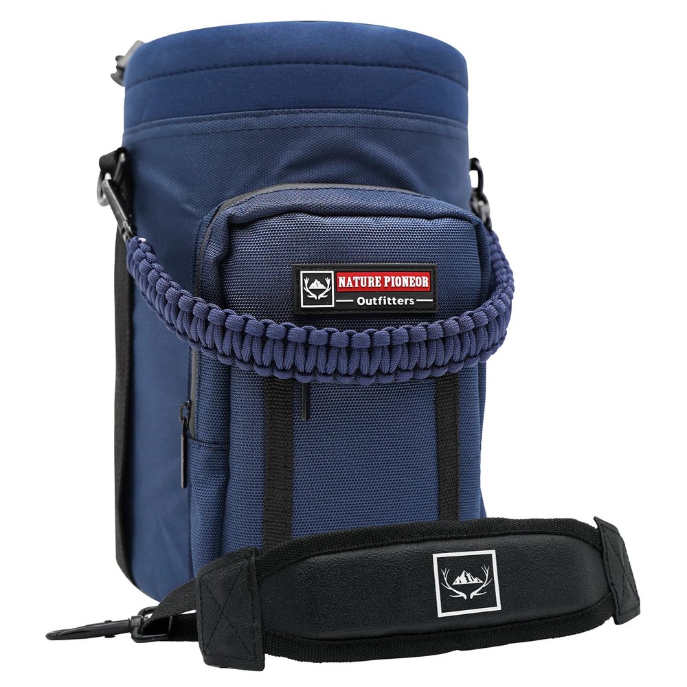 NATURE PIONEOR Water Bottle Holder with Adjustable Strap - Half/One Gallon (64/128oz) Insulated Water Bottle Sling Carrier with Phone Pocket & Paracord Handle, Outdoor Camping, Hiking, Gym