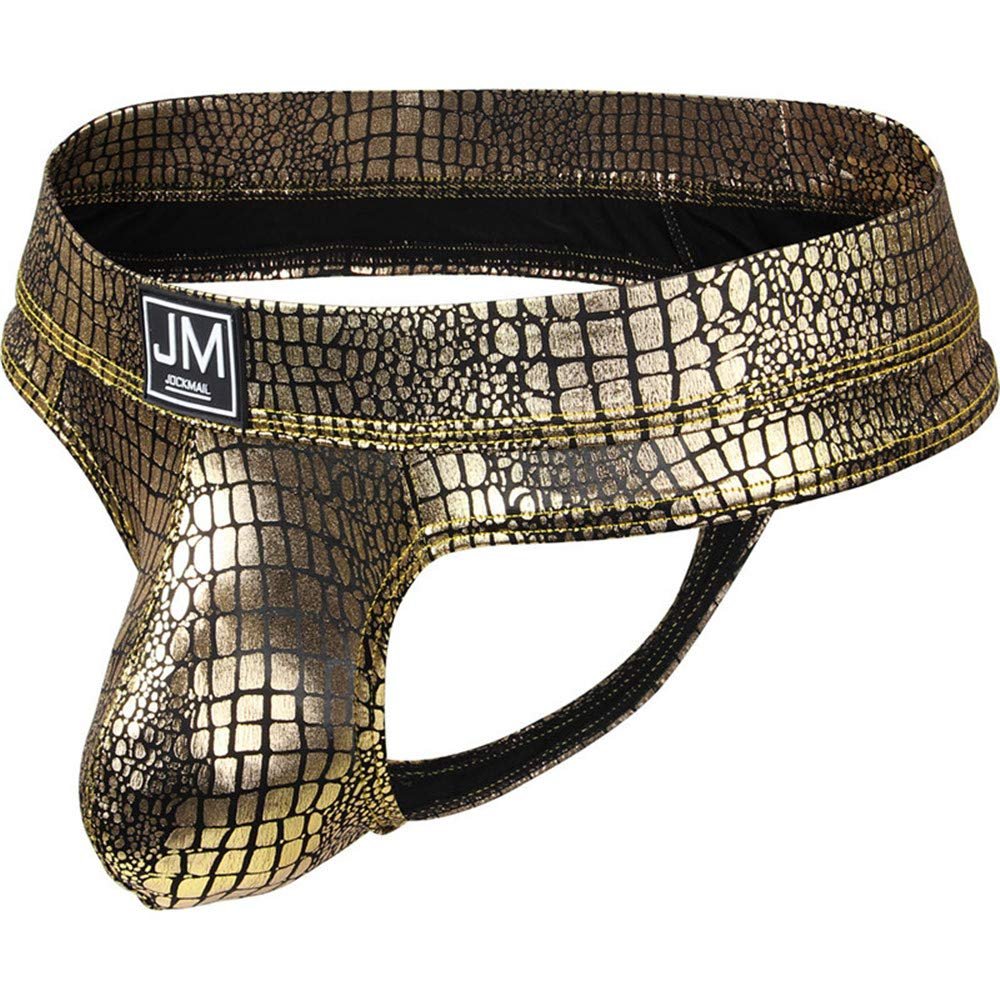 JOCKMAILSexy Men Underwear Jockstrap Snakeskin men hot Gay Men Underwear (X-Large, Gold)
