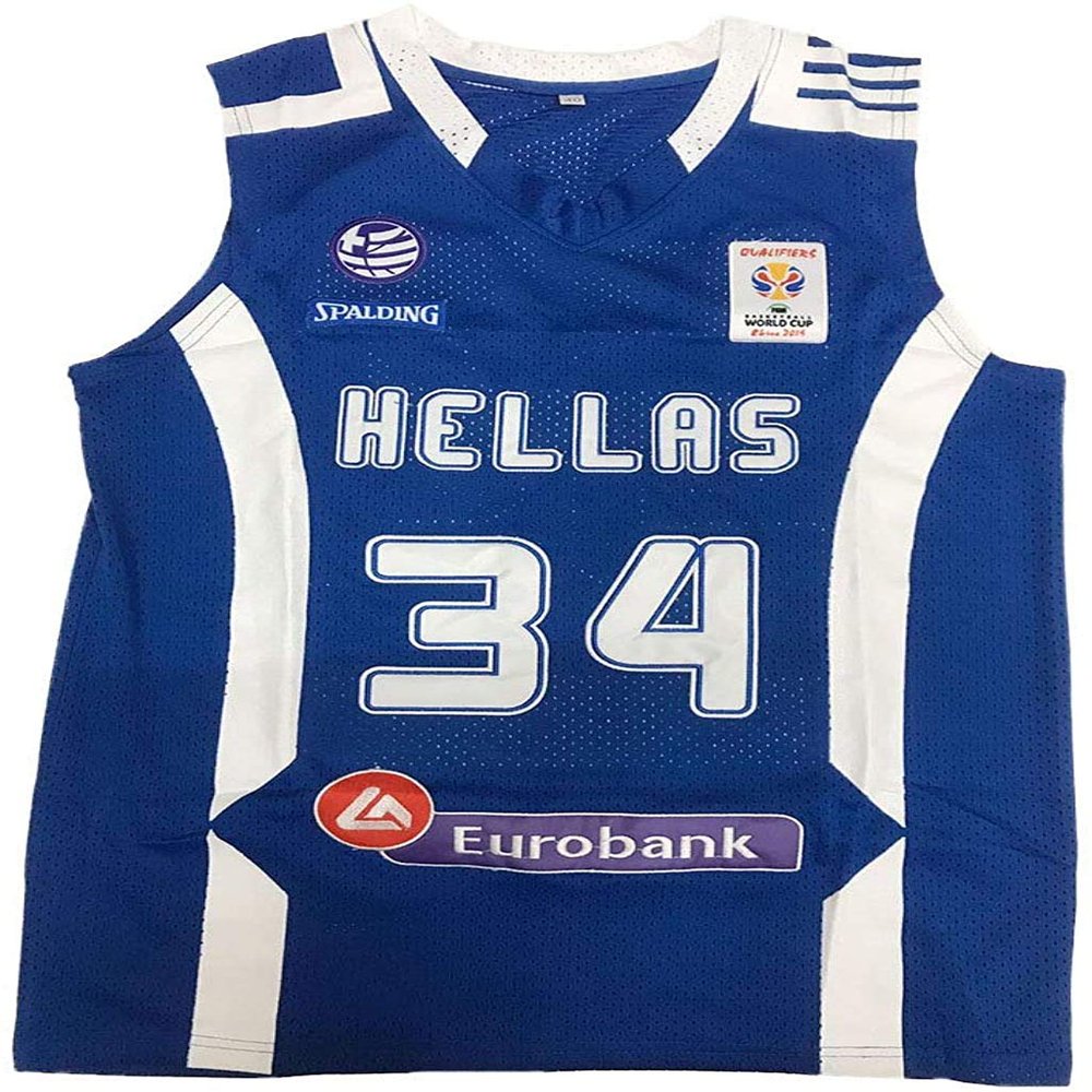 BORIZCUSTOMS Giannis Greek Freak Basketball Jersey Greece Patch XS-3XL Blue (2XL)