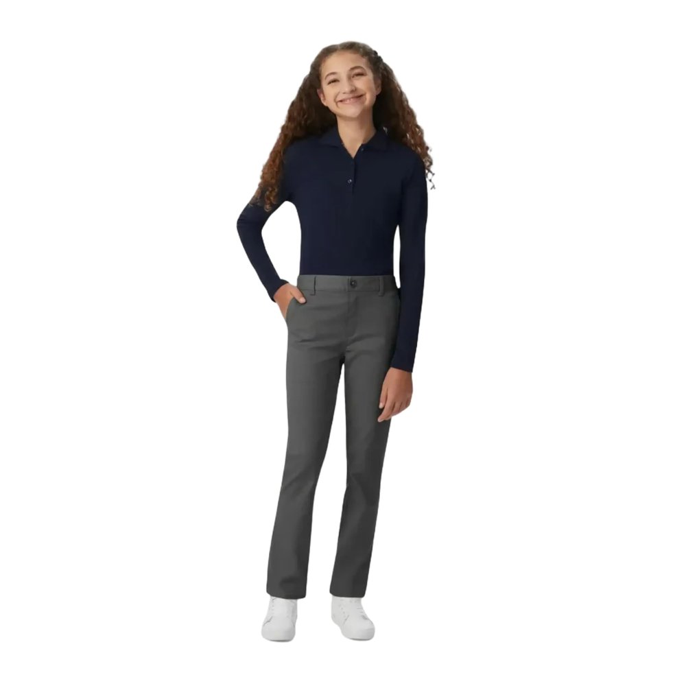 French Toast Girls' Twill Pull-On Pant (Standard & Plus), School Uniform Grey, 2T