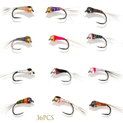 Outdoor Planet 36 Effictive Perdigon Nymphs Fly Fishing Flies Assortment| Trout and Grayling Fishing Lure