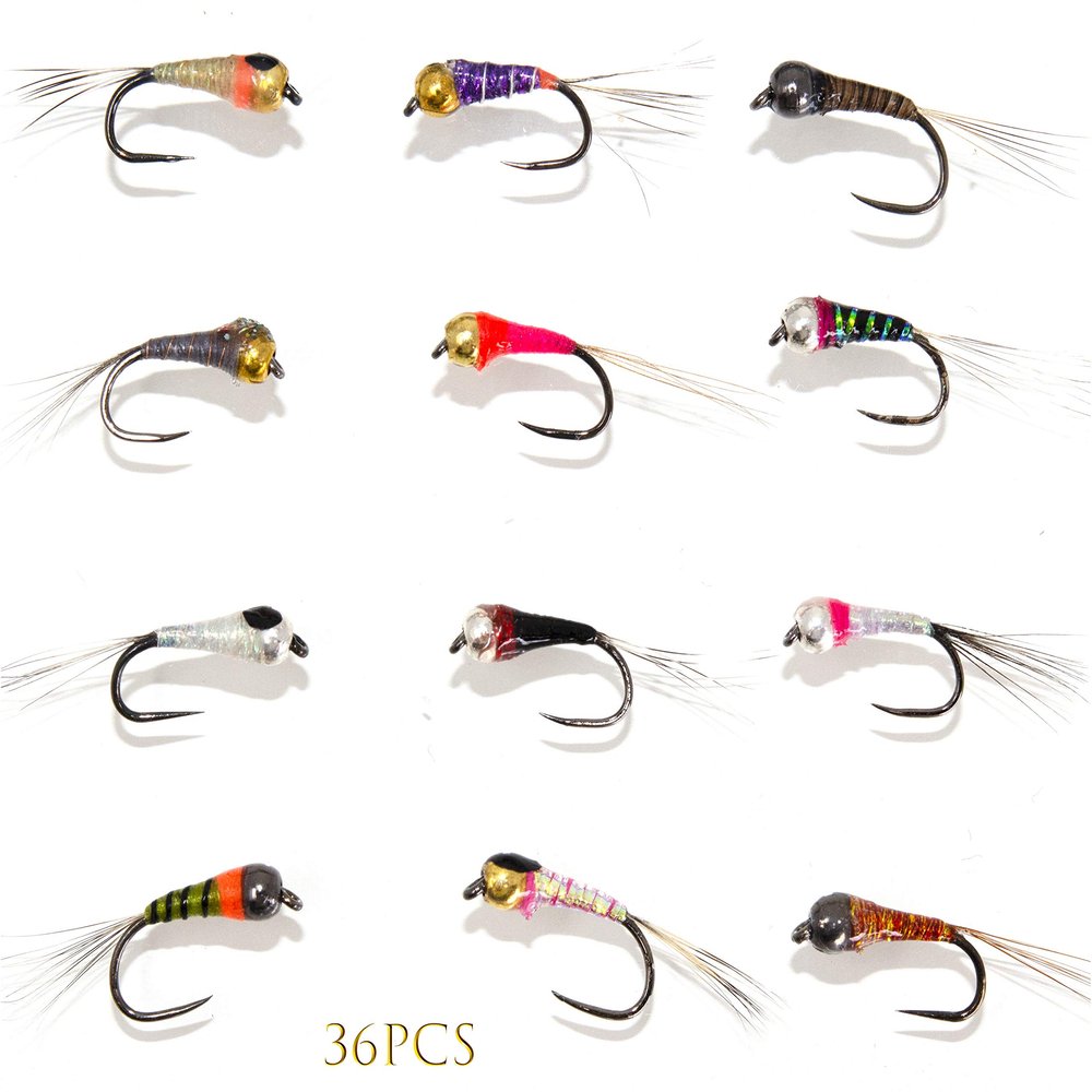 Outdoor Planet 36 Effictive Perdigon Nymphs Fly Fishing Flies Assortment| Trout and Grayling Fishing Lure