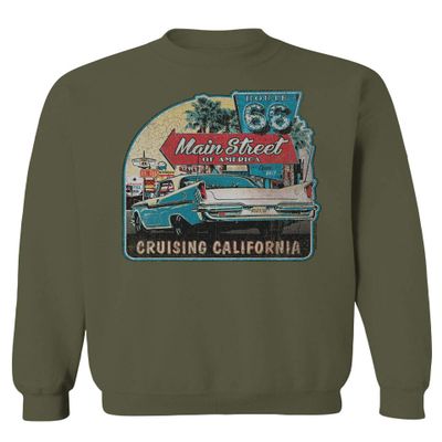 0270. Vintage Retro Route 66 California Republic car Cool cali car Men's Crewneck Sweatshirt (Olive, Small)