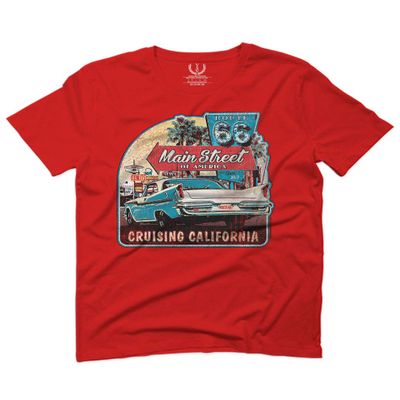 0270. Vintage Retro Route 66 California Republic car Cool cali car for Men T Shirt (Red, 2X-Large)