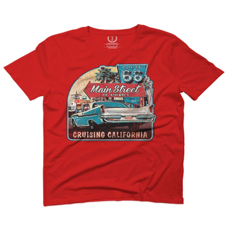 0270. Vintage Retro Route 66 California Republic car Cool cali car for Men T Shirt (Red, 2X-Large)