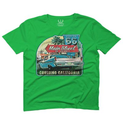 0270. Vintage Retro Route 66 California Republic car Cool cali car for Men T Shirt (Irish Green 2X-Large)