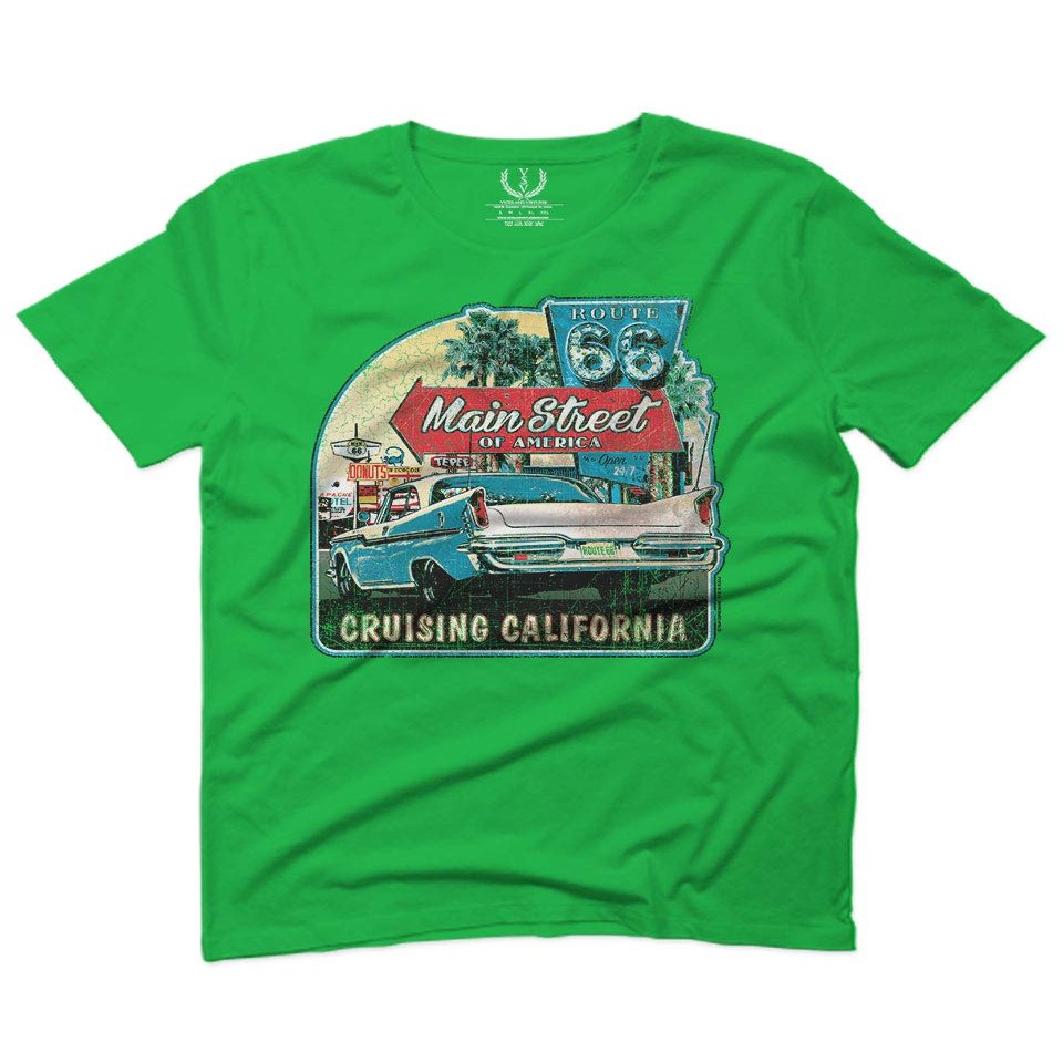 0270. Vintage Retro Route 66 California Republic car Cool cali car for Men T Shirt (Irish Green 2X-Large)
