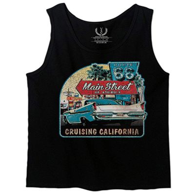 0270. Vintage Retro Route 66 California Republic car Cool cali car Men's Tank Top (Black, Small)