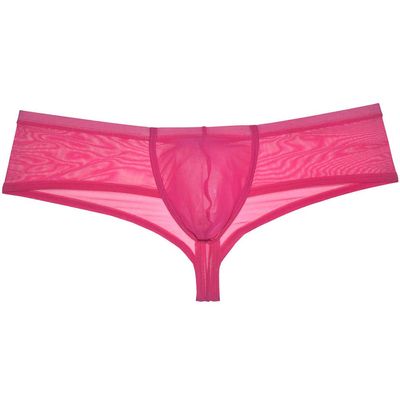 Jaxu Men's Mesh Transparent Boxers Thong Trunks Pouch Sexy Guys Underwear Boxer Brief Pants Pink X