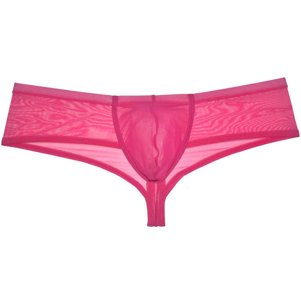 Jaxu Men's Mesh Transparent Boxers Thong Trunks Pouch Sexy Guys Underwear Boxer Brief Pants Pink X