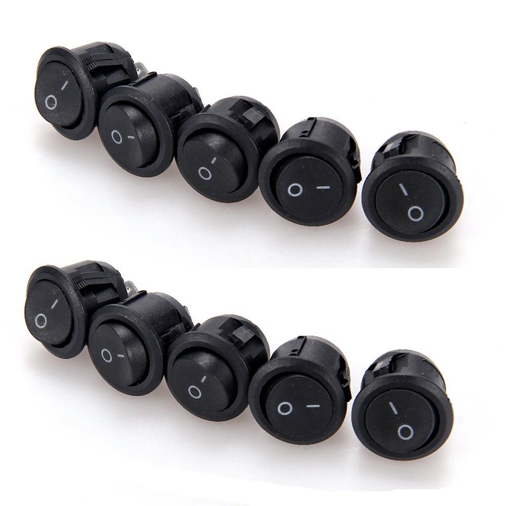 10x On/Off Switch Black Round Rocker 12V DC 3/4" Diameter Panel Opening Car/Boat