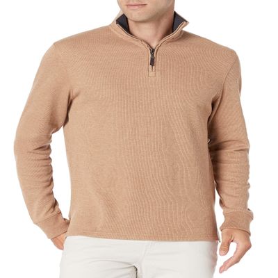 Amazon Essentials Men's Long-Sleeve Quarter-Zip French Rib Sweater Sweater, -Camel Heather, Medium