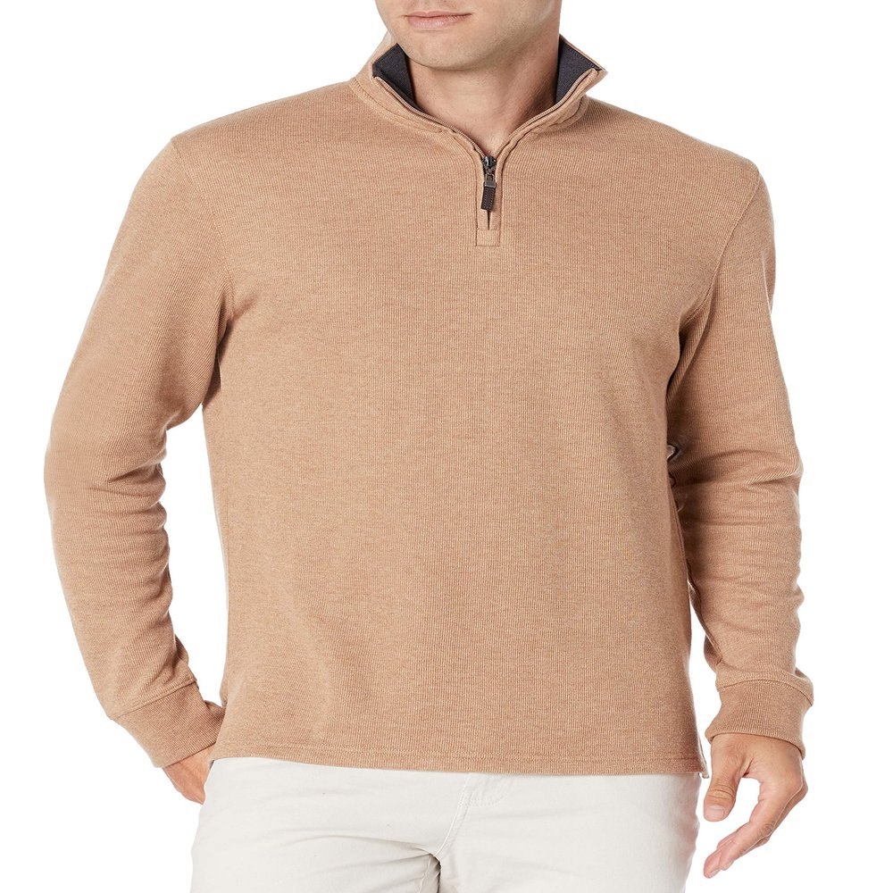 Amazon Essentials Men's Long-Sleeve Quarter-Zip French Rib Sweater Sweater, -Camel Heather, Medium