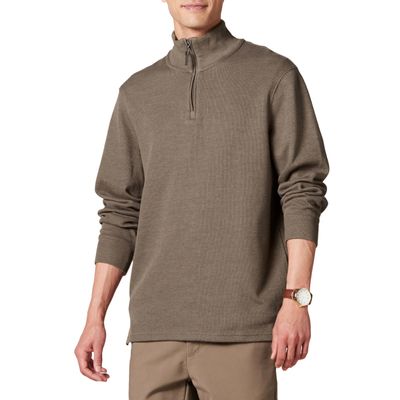Amazon Essentials Men's Quarter-Zip French Rib Sweater, Casual Wear, Brown Heather, X-Small