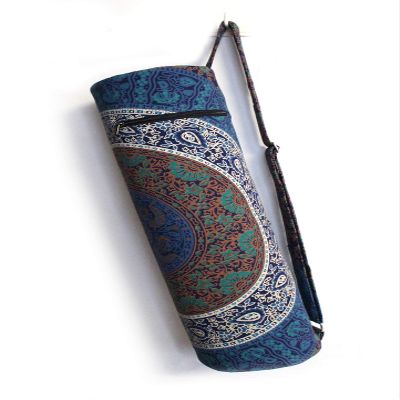 ICC Yoga Mat Bag Carrier - Exercise Yoga Mat carrier for Men Tote Bag Multi-Functional Storage Bag, Full Zip Cargo Adjustable Strap for Women Hippie Mandala Indian Cotton Carrier (Blue 6 kaam)