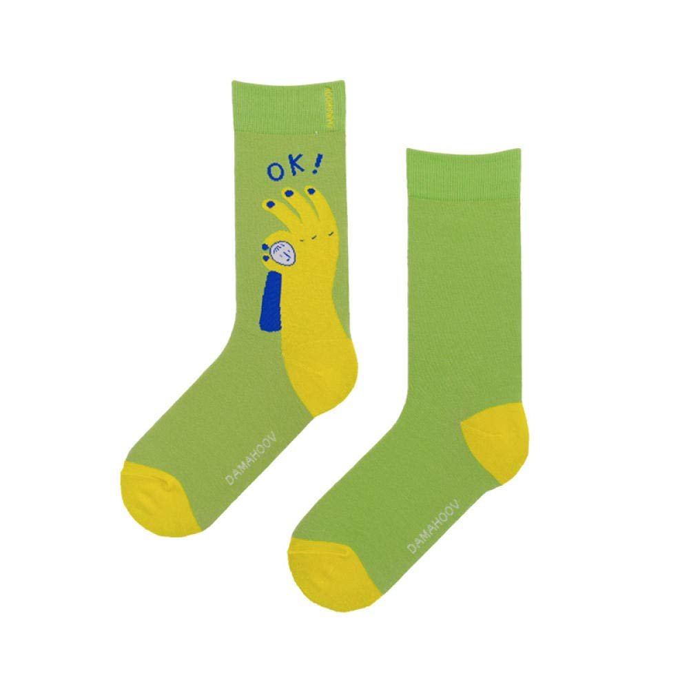 Hand Gesture Series Sports Cotton Socks-36-42_Green OK hand