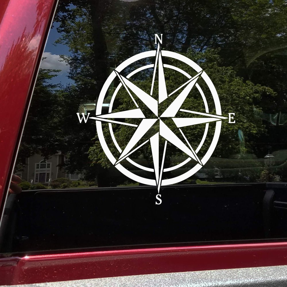 Minglewood Trading Ivory - Compass Rose Vinyl Decal V4 -Travel Wander Adventure - Die Cut Sticker - 12w x 12h inches