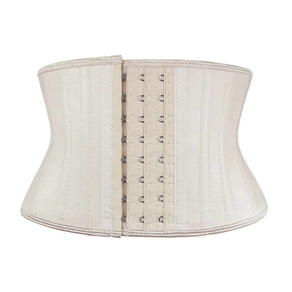 Atbuty Super Short Torso Waist Trainers Cincher Corset Tummy Shaper Slimming Latex Trimmer Girdle (Beige (7'' Short Torso, 25 Steel Bones), XL)