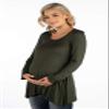 24seven Comfort Apparel Long Sleeve Solid Color Swing Style Flared Maternity Tunic Top Olive view 2