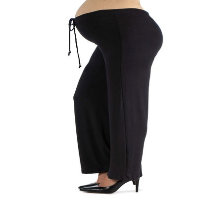 24seven Comfort Apparel Womens Maternity Comfortable Elastic Drawstring Waist Lounge Pants -Small-3X Black