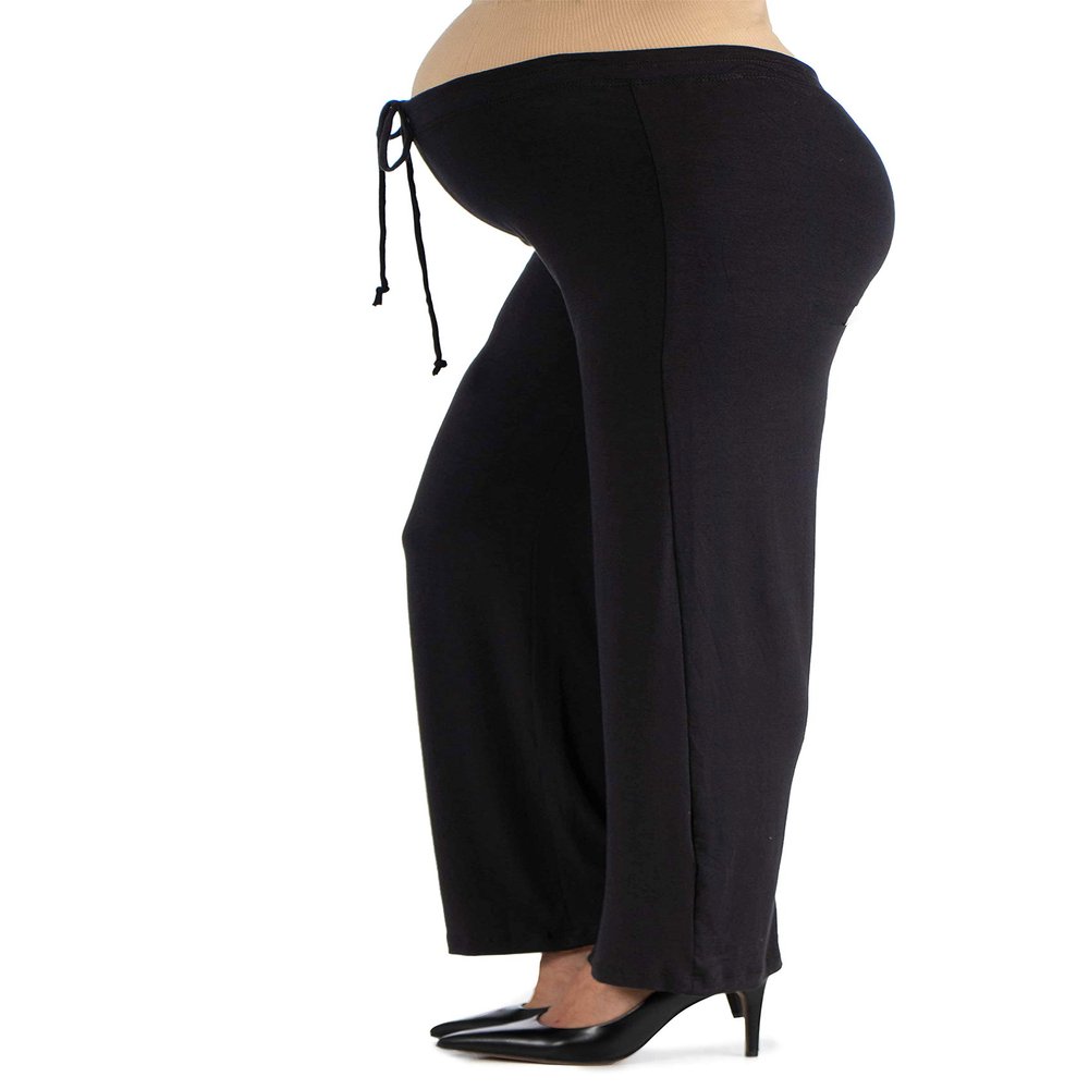 24seven Comfort Apparel Womens Maternity Comfortable Elastic Drawstring Waist Lounge Pants -Small-3X Black