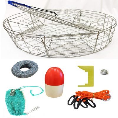 KUFA Stainless Steel Round Crab Trap with sacrificial Anode Zinc & 5/16" x 100' Lead core Sinking Line,13'' Red/White Float,Harness,Caliper,Bait Bag Combo (CT120+CAC37+ZIN1)