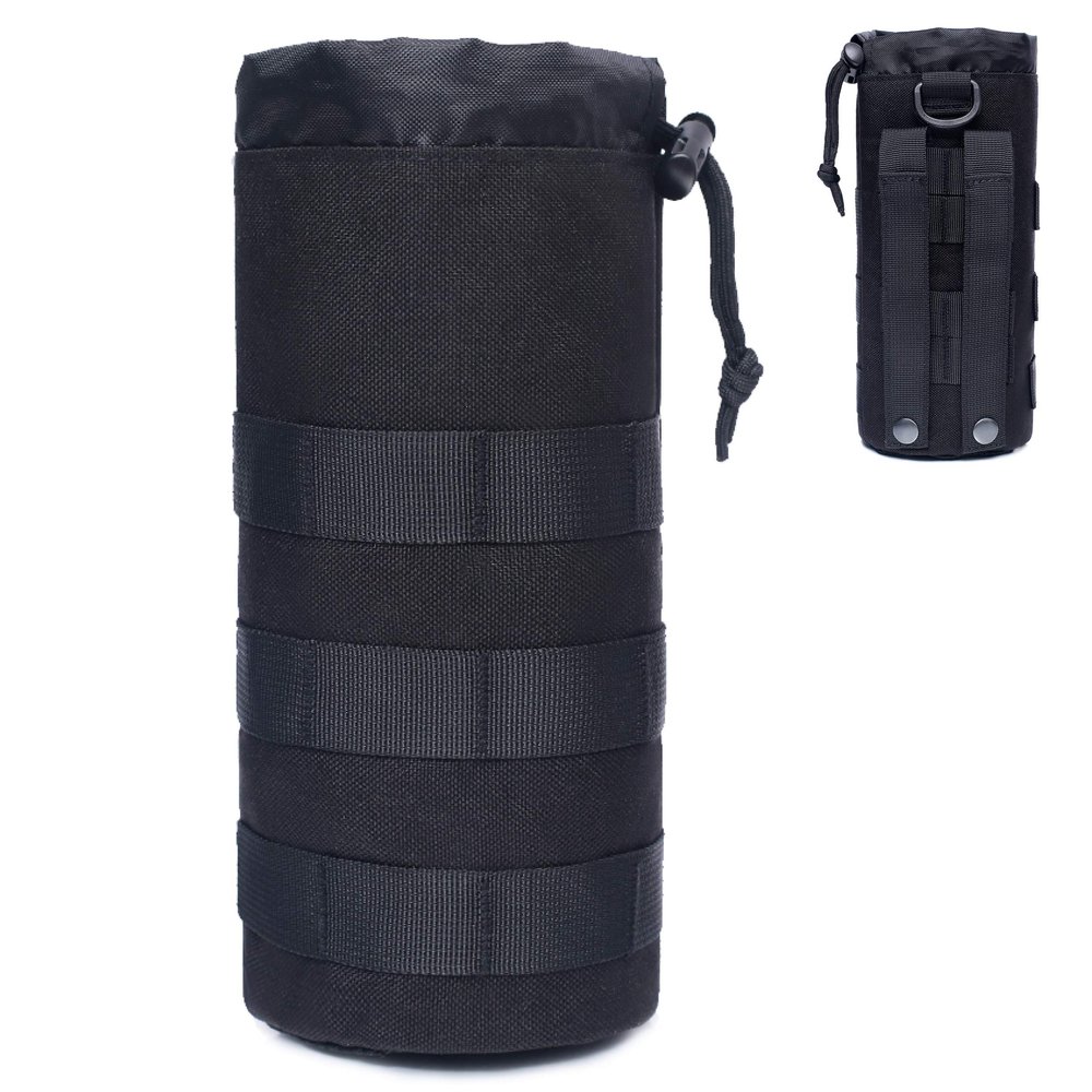 Azarxis Water Bottles Pouch Bag Tactical Molle Military Drawstring Water Bottle Holder Mesh Hydration Carrier Attachment Travel Outdoor Sports Gear (Black)