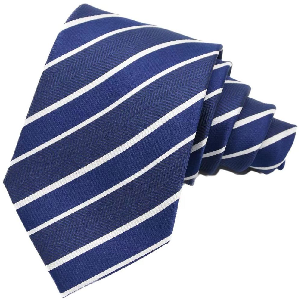 Geotae Zerun New Classic Men's Striped Silk Tie Necktie (Striped Blue/White)