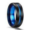 TIGRADE Titanium Ring 6MM 8MM 10MM Black and Blue Two-Tone Centre Groove Wedding Band Matte Finish Comfort Fit for Men Women, 8MM, Size 8 view 1