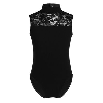 Kaerm Kids Girls Lace Mock Neck Cutout Back Athletic Tank Top Bodysuit Gymnastics Leotard Ballet Unitard Black 11-12
