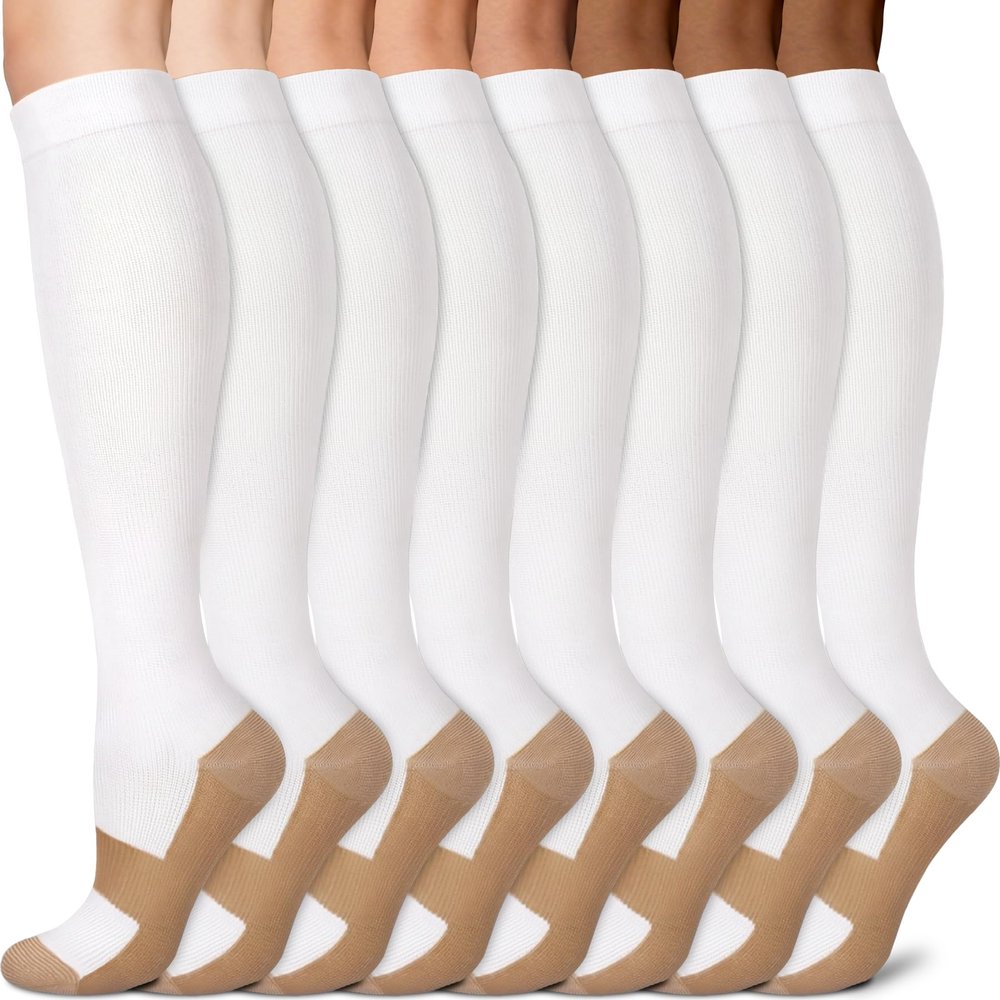 Sooverki Graduated Copper Compression Socks for Men & Women Circulation 8 Pairs 15-20mmHg - Best for Running Athletic Cycling